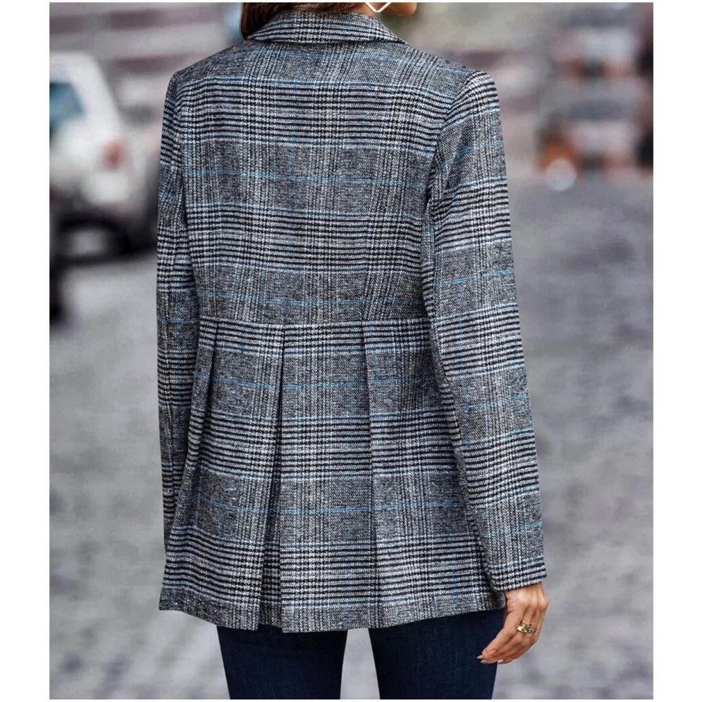 Classic Plaid Button up Jacket Coat Blazer - Picture 5 of 6